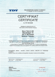 TDT Certificate for MannTek Dry Disconnect and Break-away Couplings
